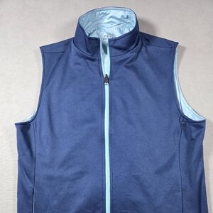 Peter Millar Men's Navy and Light Blue Reversible Zip Vest Size Medium